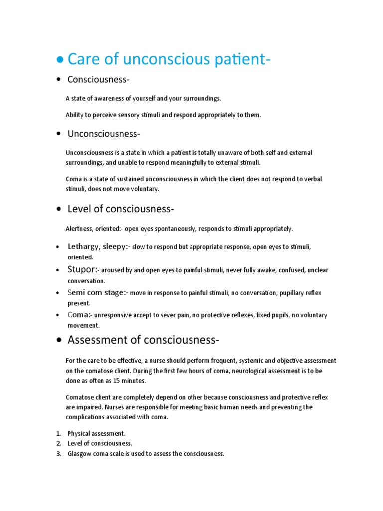 Share Care Of Unconsc Wps Office Coma Consciousness