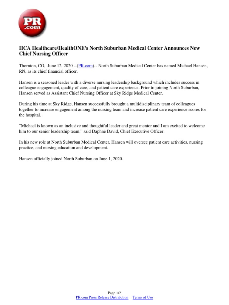 HCA Healthcare/HealthONE's North Suburban Medical Center Announces New ...
