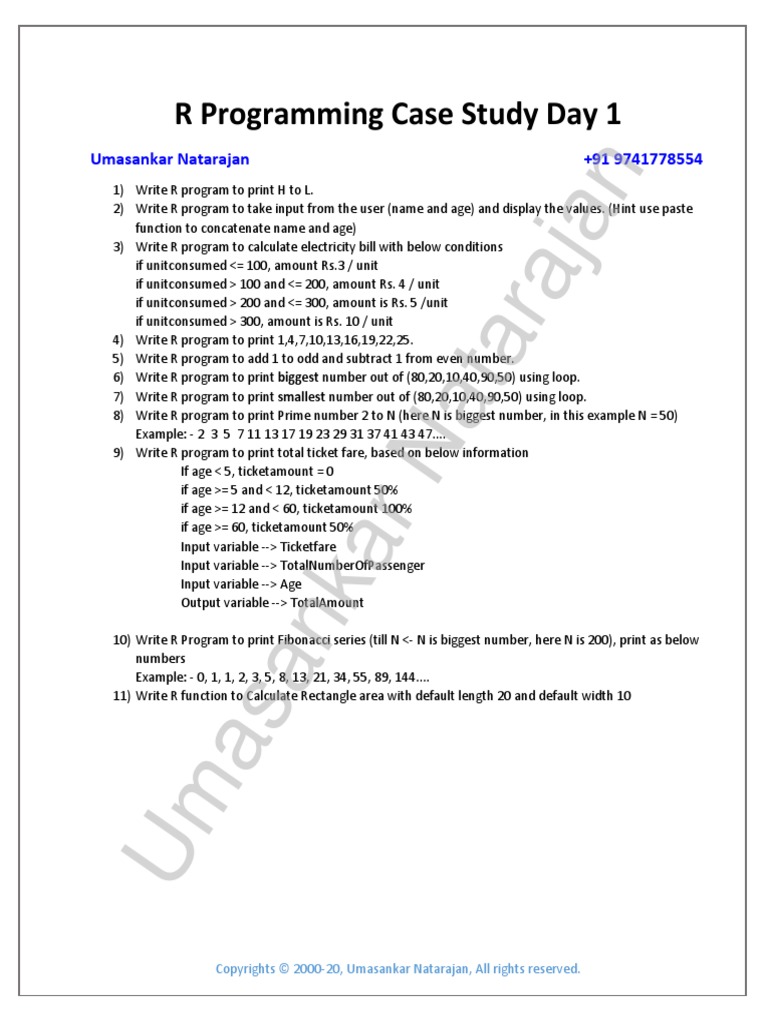 Umasankar Natarajan: R Programming Case Study Day 1 | PDF | Technology ...