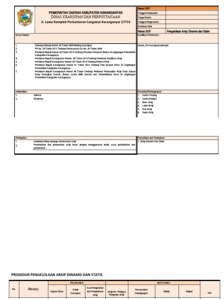 Sop Pengelolaan Arsip Inaktif Dan Statis | PDF
