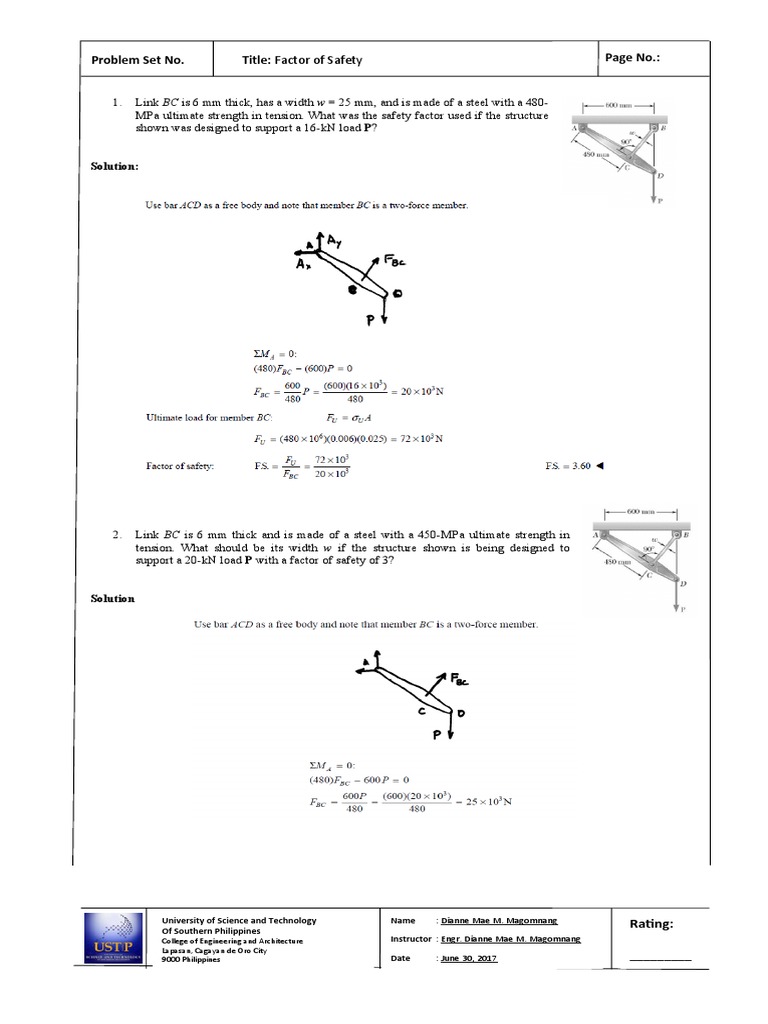 Problem Set No. Title Factor of Safety Page No. Solution PDF