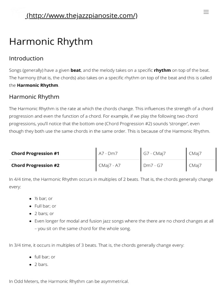 Harmonic Rhythm - The Jazz Piano Site | PDF | Harmony | Chord (Music)