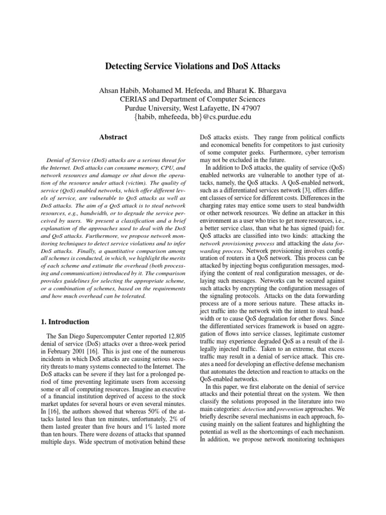 Detecting DoS and QoS Attack Methods | PDF