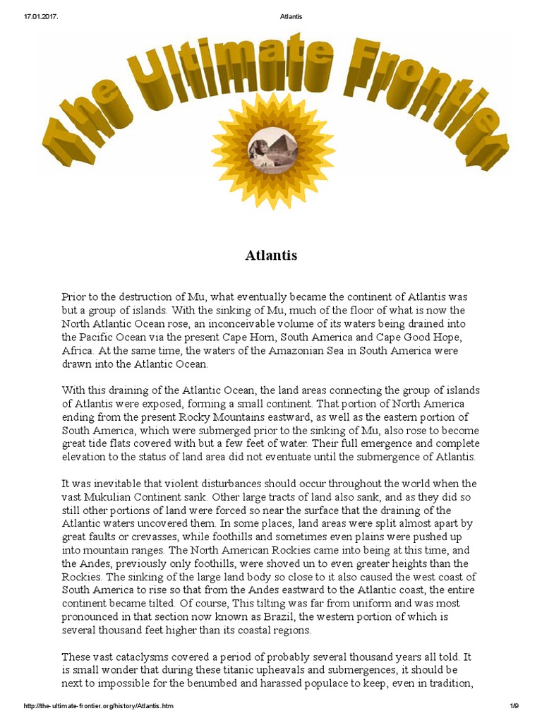 Atlantis - ULTIMATE FRONTIER PDF | PDF | Atlantis | Atlantic Ocean
