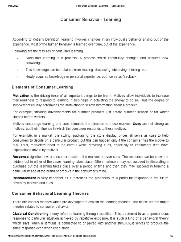 LEARNING - Consumer Behavior - Learning - Tutorialspoint PDF | PDF ...