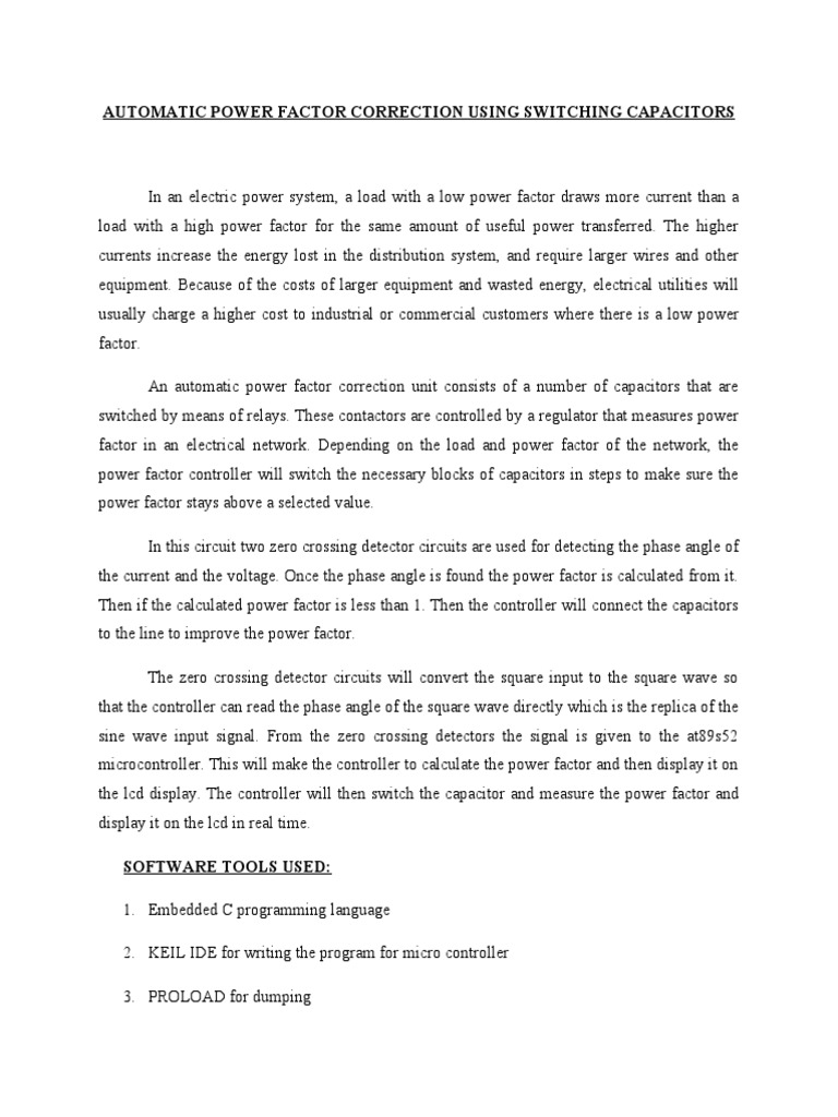 Automatic Power Factor Correction System | PDF | Capacitor | Power ...