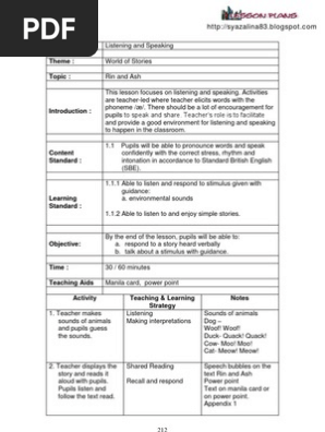 RPH Bahasa Inggeris Tahun 1 KSSR