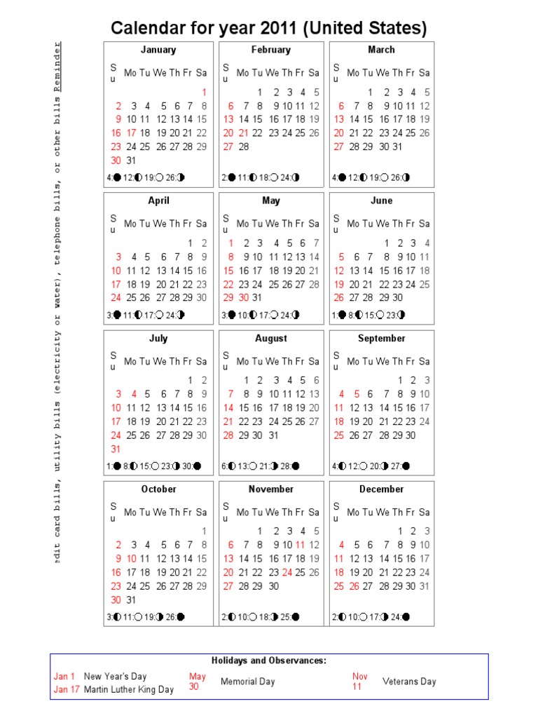 Calendar For Year 2011 | PDF | Traditions | Festival