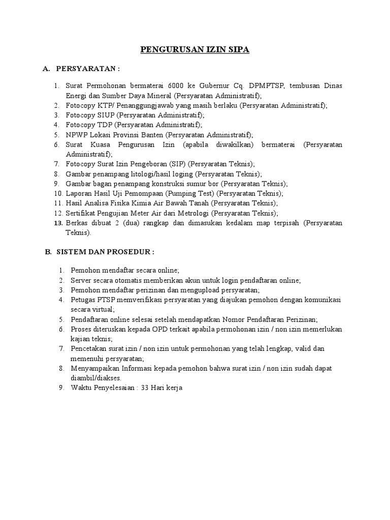 Pengurusan Izin Sipa | PDF