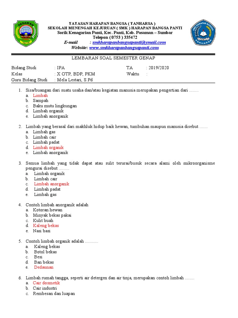 Soal Ujian Semester Ipa