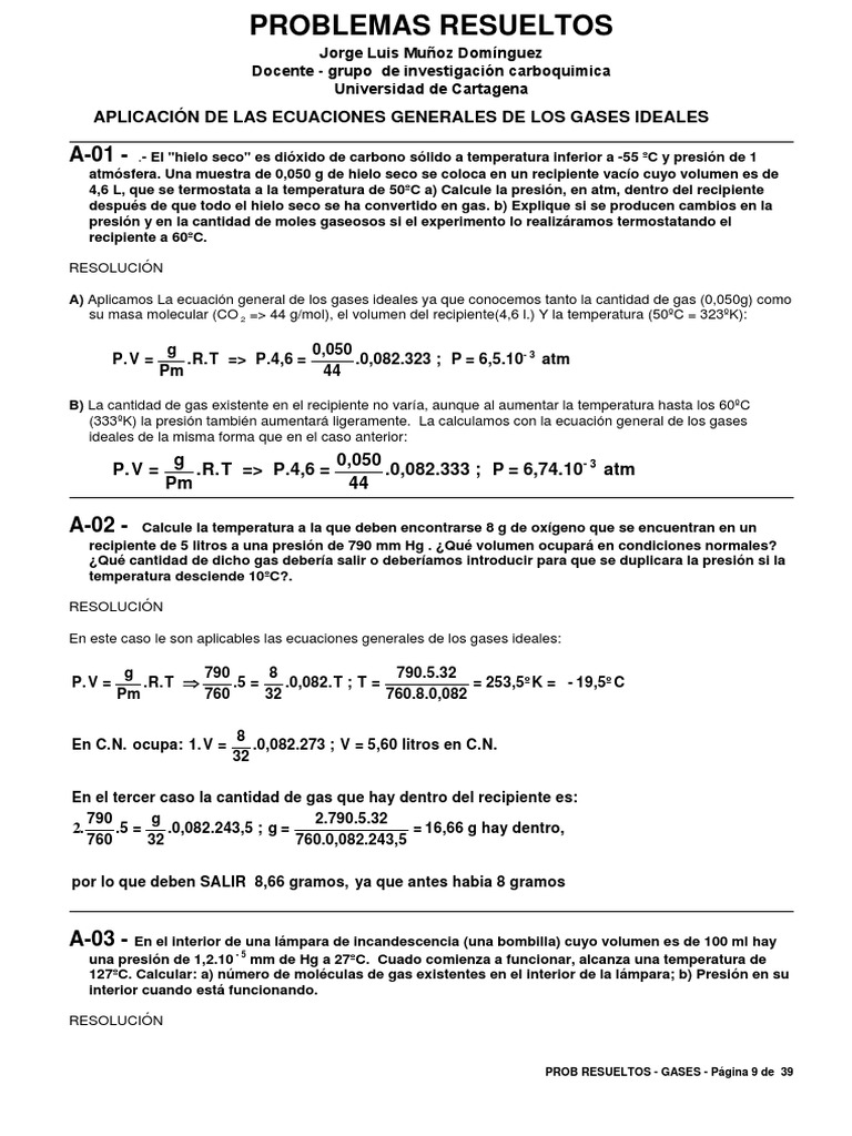 Problemas Resueltos de Gases Ideales | PDF | Gases | Mole (Unidad)