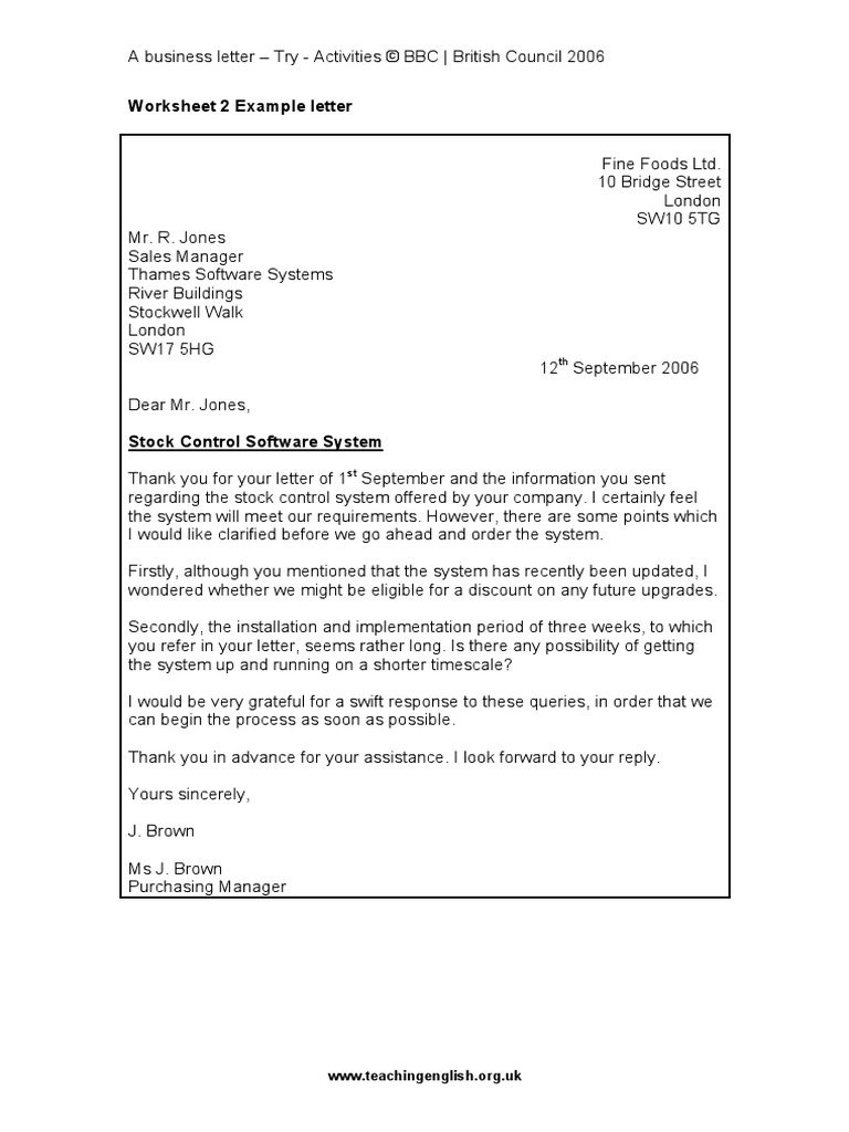 Worksheet 2 Example Letter | PDF