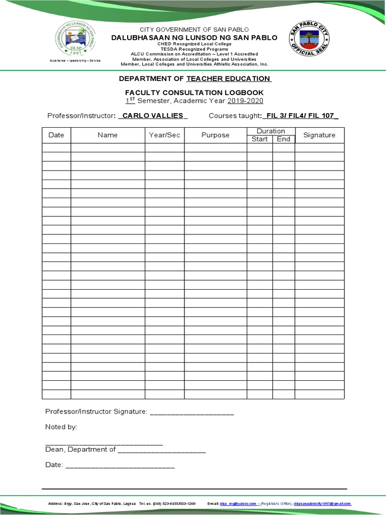 Faculty Consultation Logbook Format | PDF | Higher Education ...
