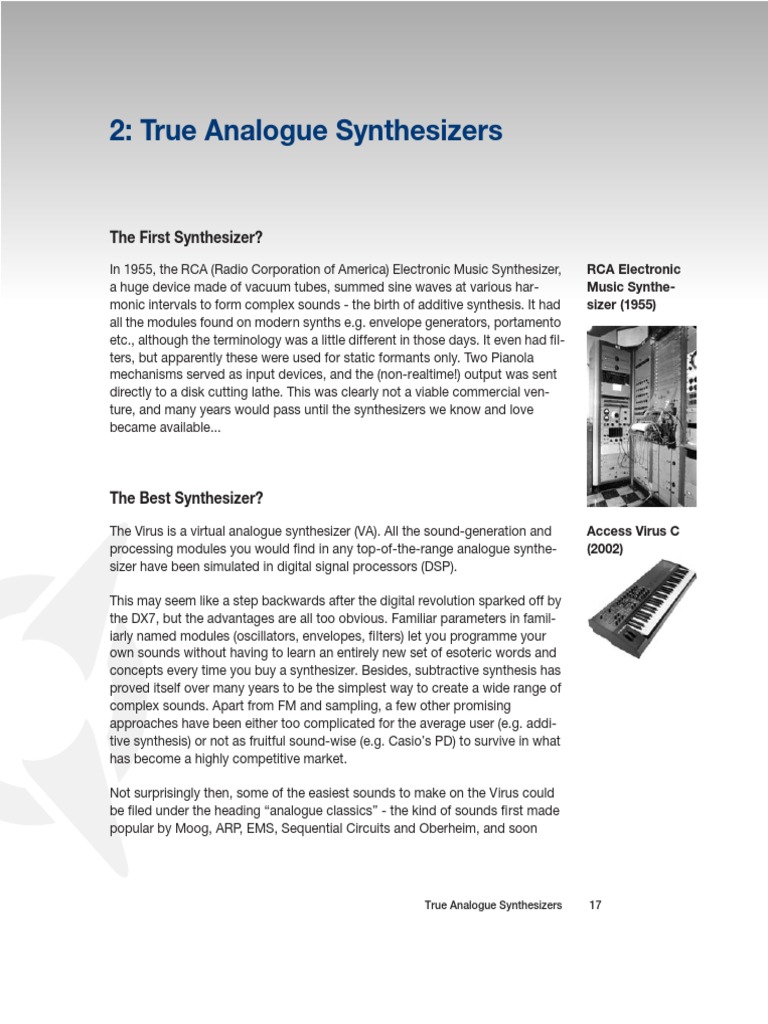 2 True Analogue Synthesizers The First Synthesizer? PDF
