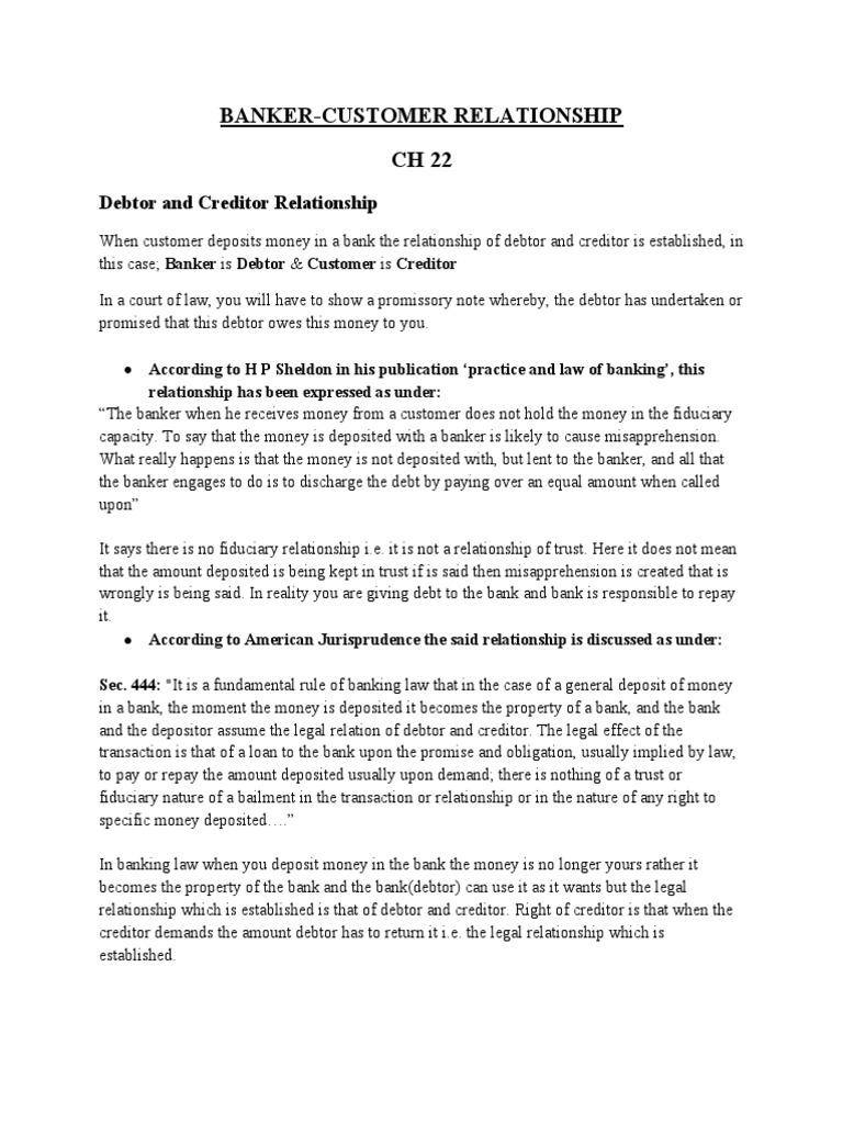 Banker-Customer Relationship Explained | PDF | Law Of Agency | Indemnity
