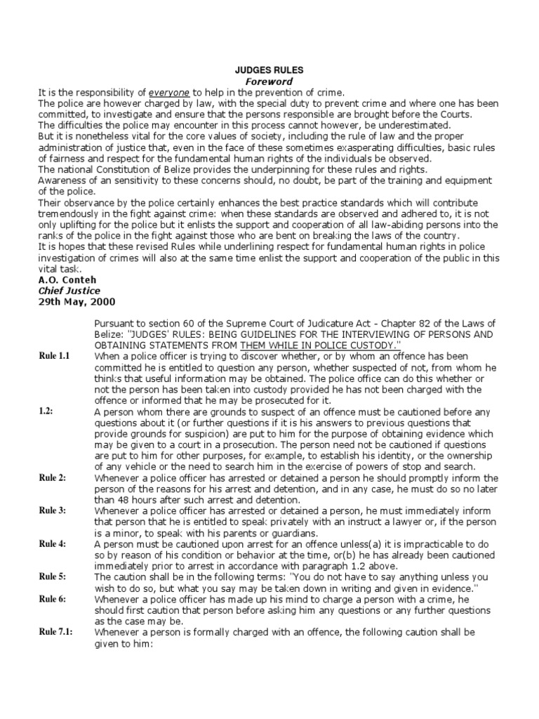 4a Judges Rules PDF | PDF | Arrest | Criminal Justice