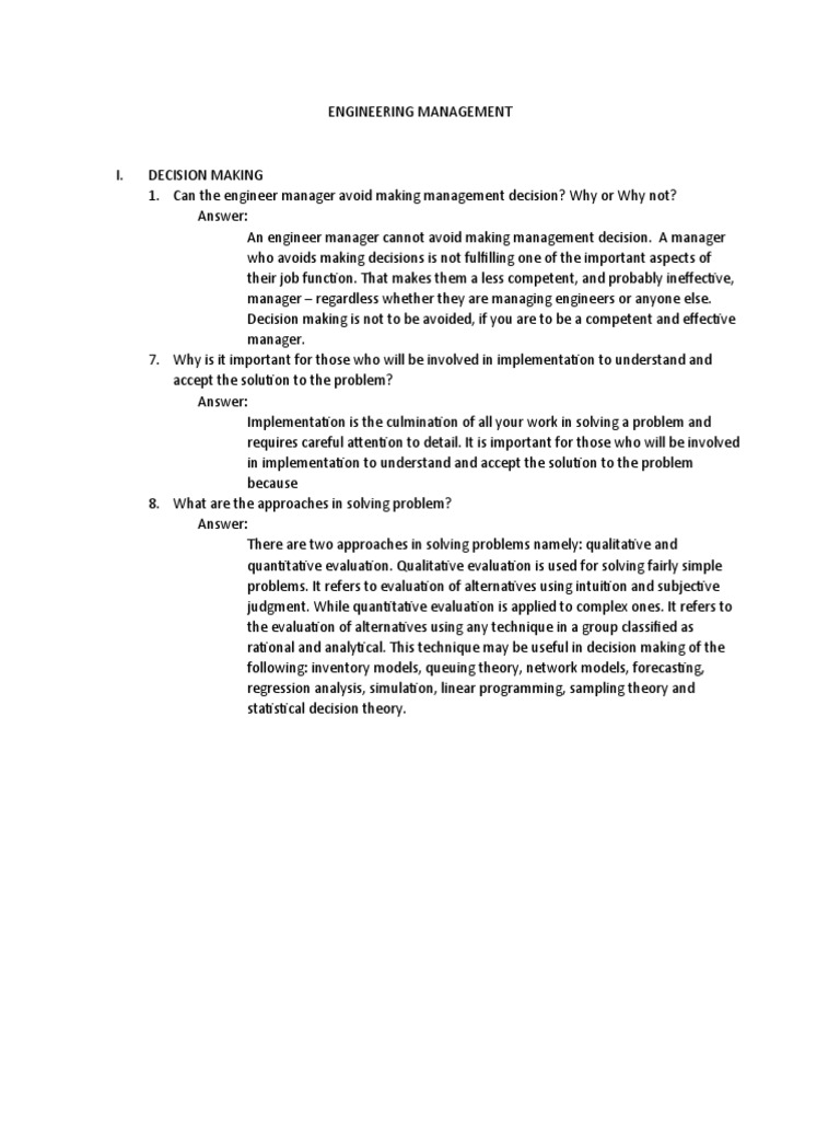 Decision Making in Engineering Management | PDF