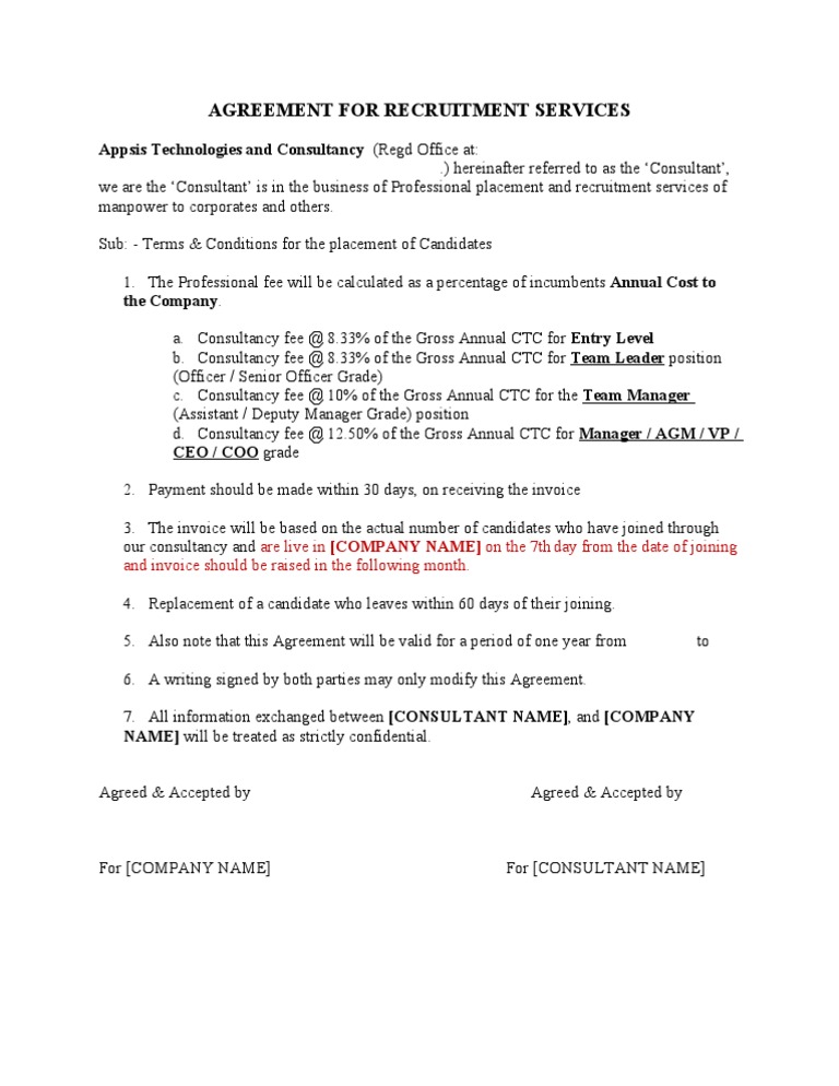 Recruitment Services Agreement Template | PDF | Services (Economics ...