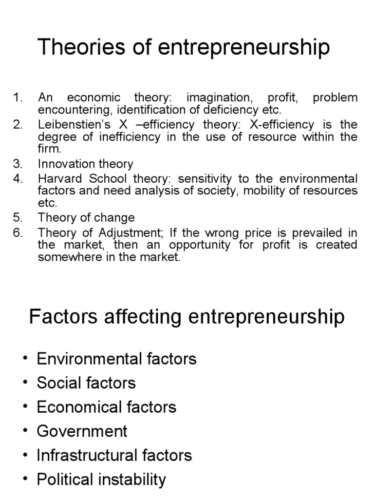Key Theories of Entrepreneurship Explained | PDF