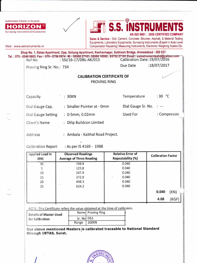 Calibration Proving Ring 30 KN PDF Calibration Measuring Instrument