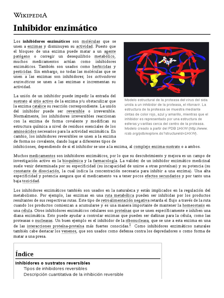Inhibidor Enzimático | PDF | Inhibidor de la enzima | La cinética de