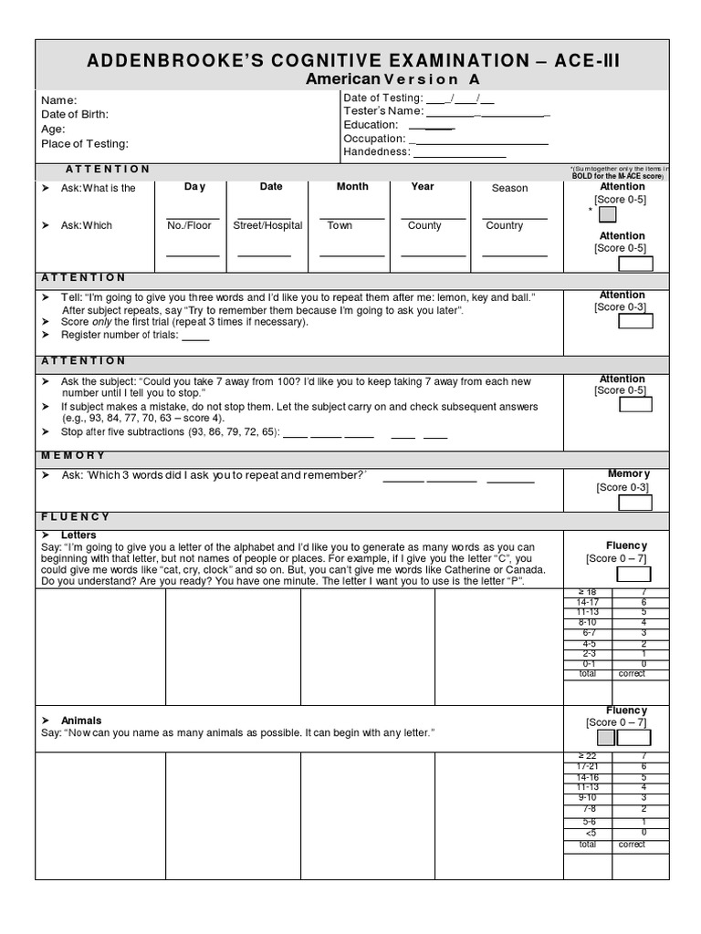 Addenbrooke 'S Cognitive Examination - Ace-Iii: American | PDF