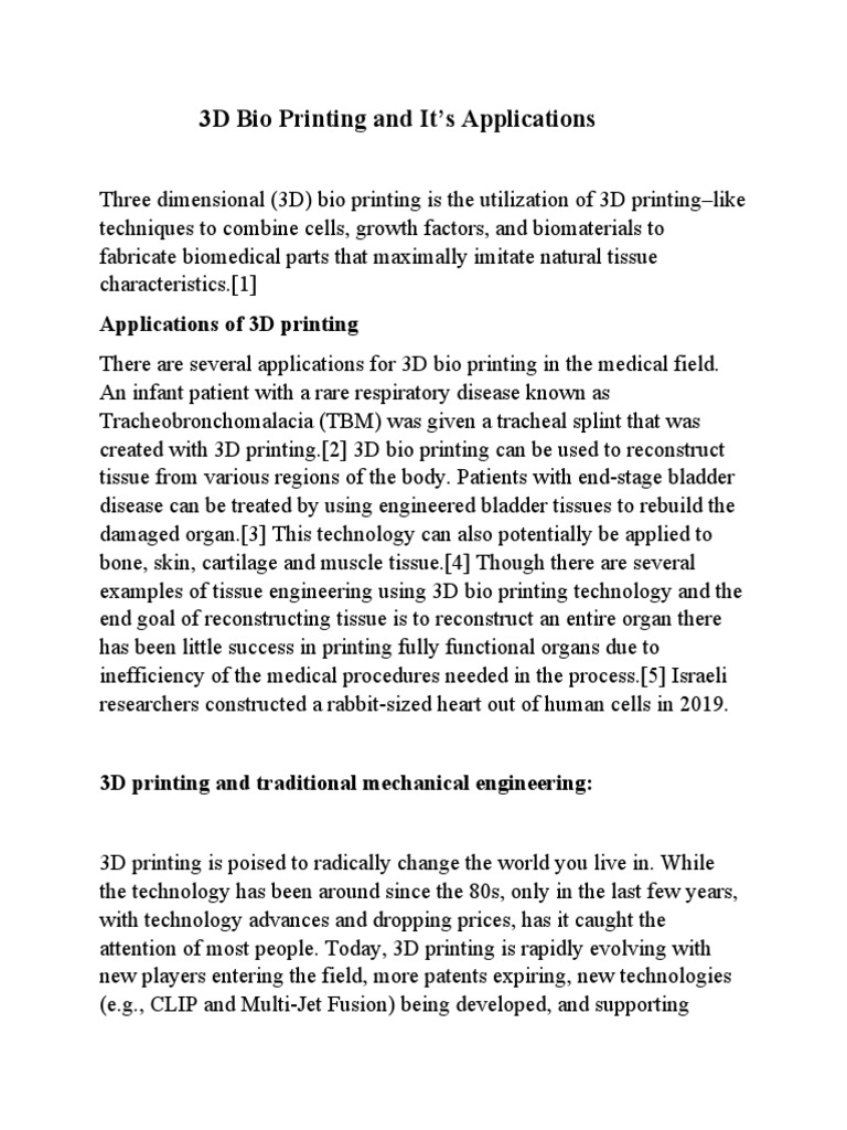 3D Bio Printing and It's Applications | PDF | Medicine | Clinical Medicine