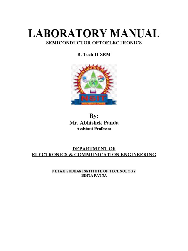 Semiconductor Optoelectronics Laboratory Manual PDF PN Junction