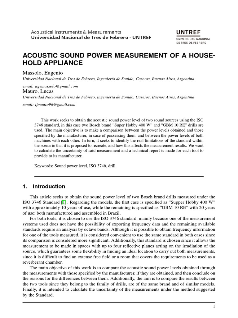 Acoustic Sound Power Measurement of A Drill PDF