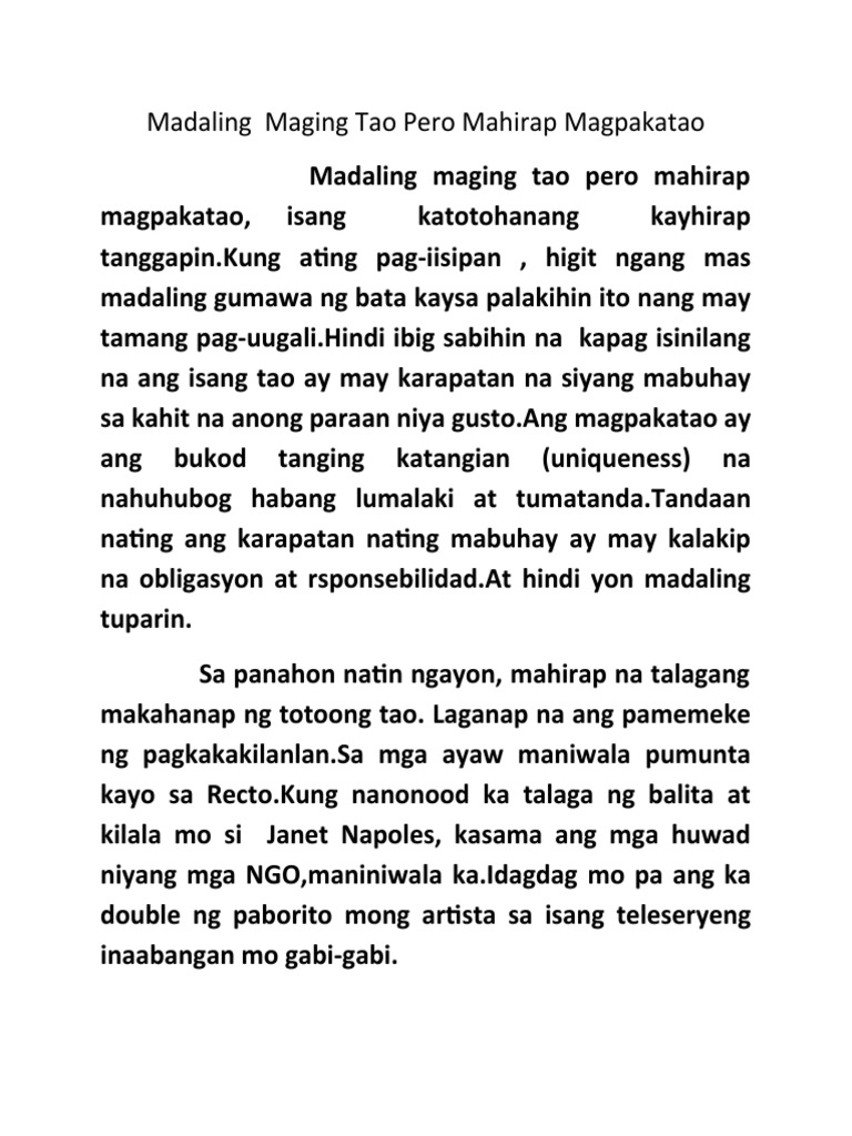 Madaling Maging Tao Mahirap Magpakatao Reflection