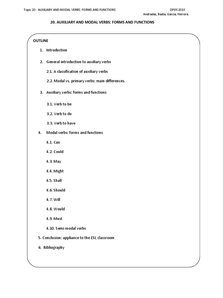 20-Modal and Auxiliary Verbs | Verb | Perfect (Grammar)