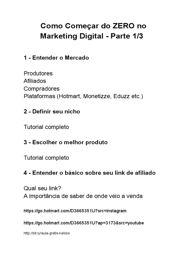 Como Começar Do ZERO No Marketing Digital Guia Completo AULA 1 | PDF