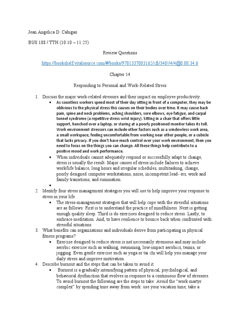 Exam 3 Review Questions Notes | PDF | Stress Management | Stress (Biology)