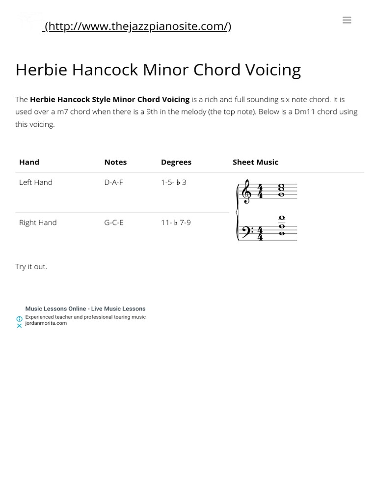 Herbie Hancock Minor Chord Voicing The Jazz Piano Site PDF