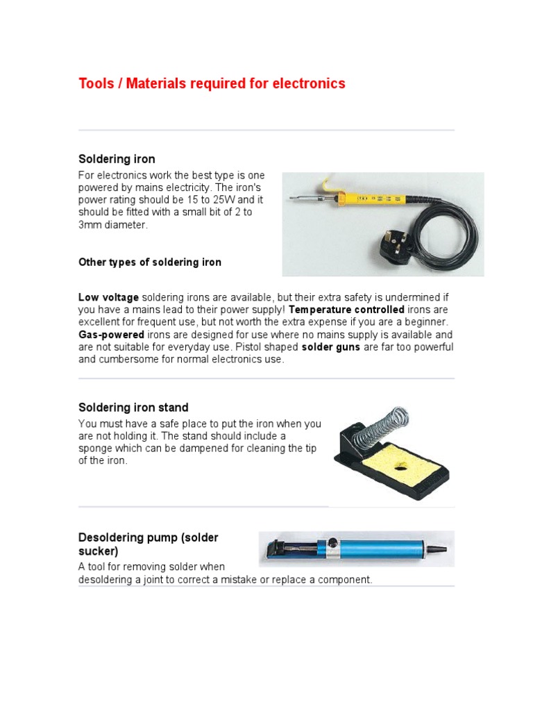 Essential Tools for Electronics Work | PDF | Science & Mathematics