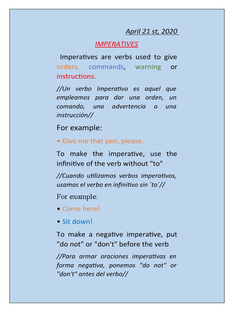 Lesson 4 - Commands-Imperatives | PDF