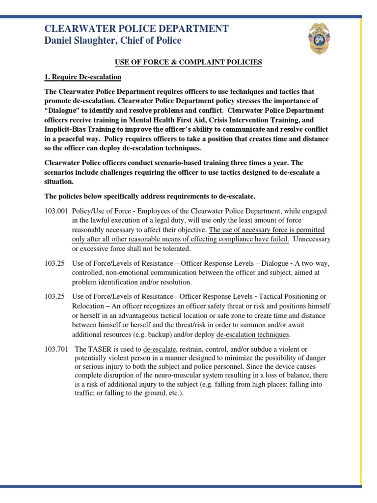 Clearwater Police Use of Force Policies | PDF | Deadly Force | Use Of Force