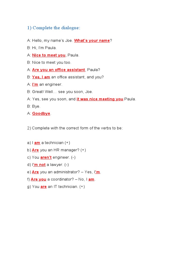 Dialogue and Verb Forms Practice | PDF