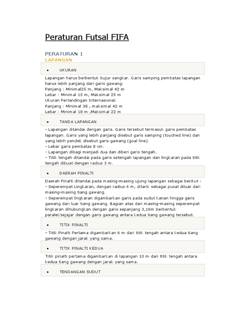 Peraturan Futsal Fifa