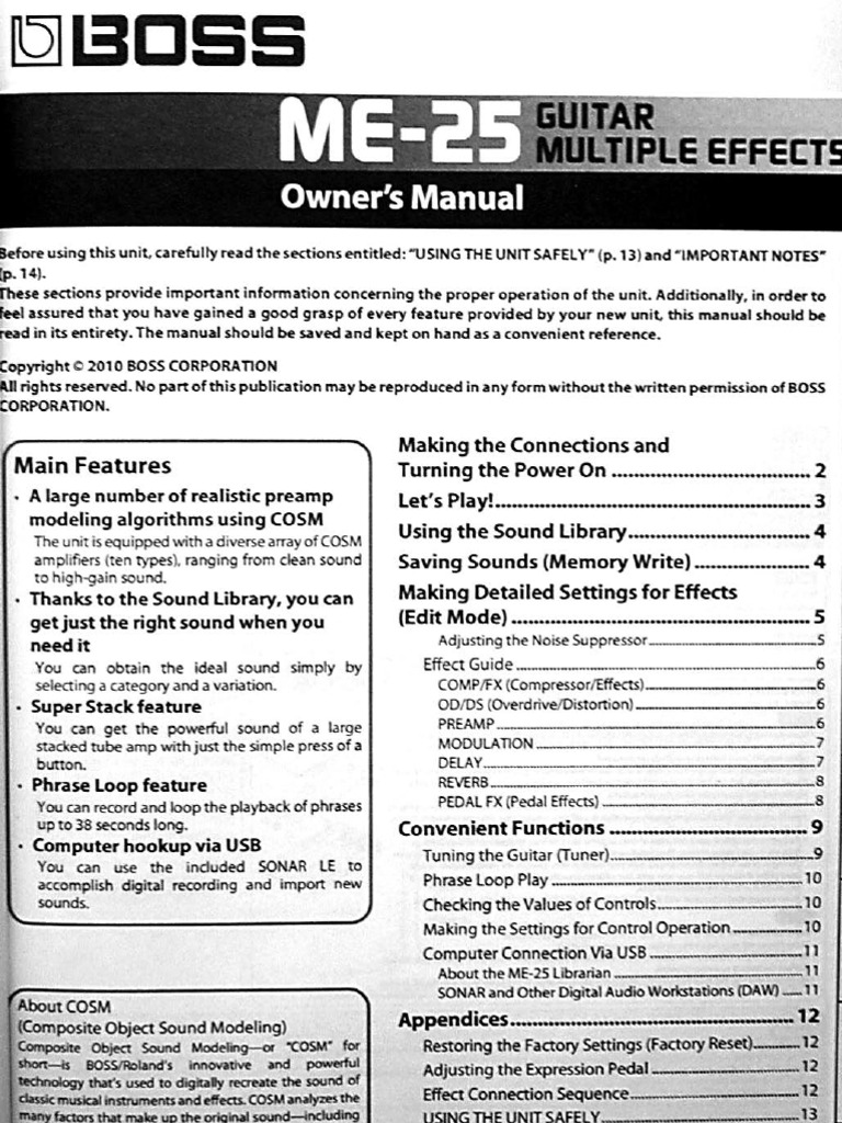Boss ME25 Manual PDF