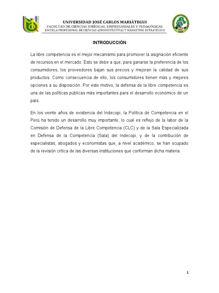 Defensa de la Libre Competencia en Perú | PDF | Mercado libre | Mercado ...