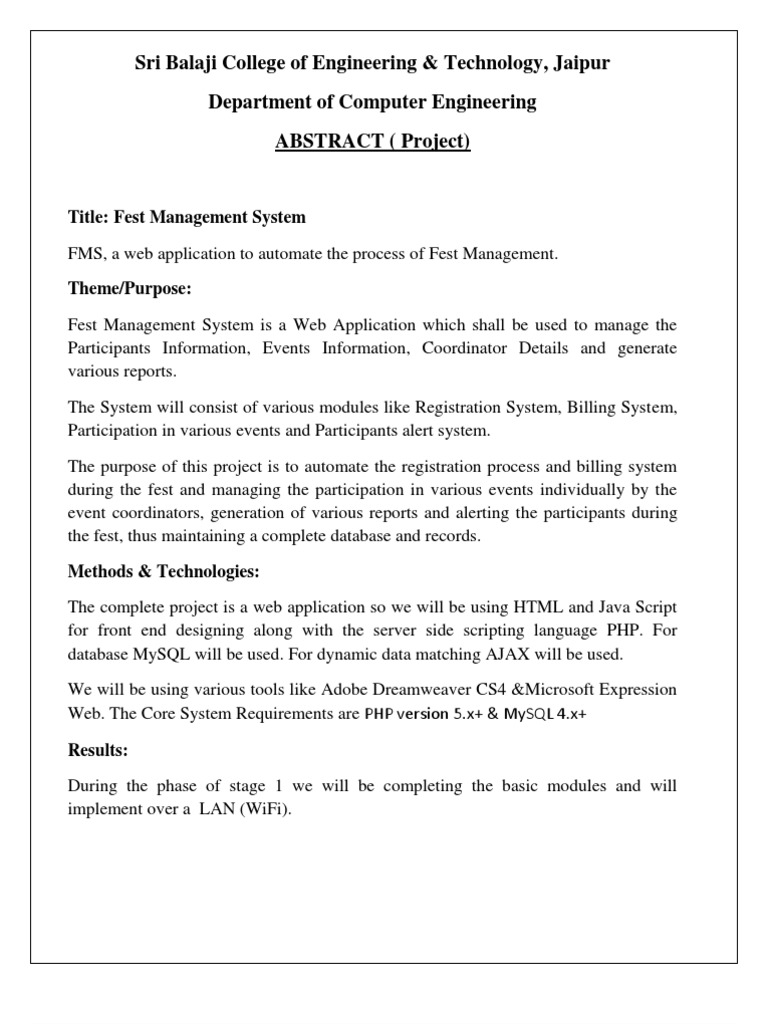 Fest Management System Overview | PDF | Php | World Wide Web
