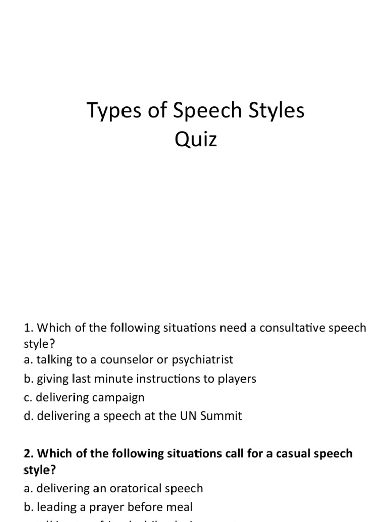 Types of Speech Styles Quiz PDF