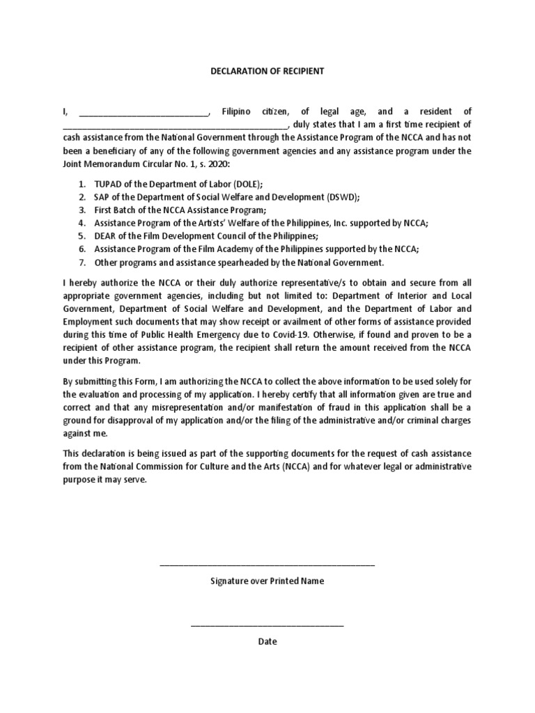 Declaration of Recipient | PDF | Social Institutions | Social Science