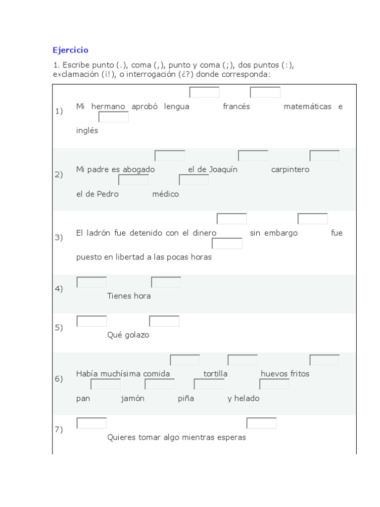 Ejercicios de Puntuación para Primaria | PDF | Puntuación | Coma