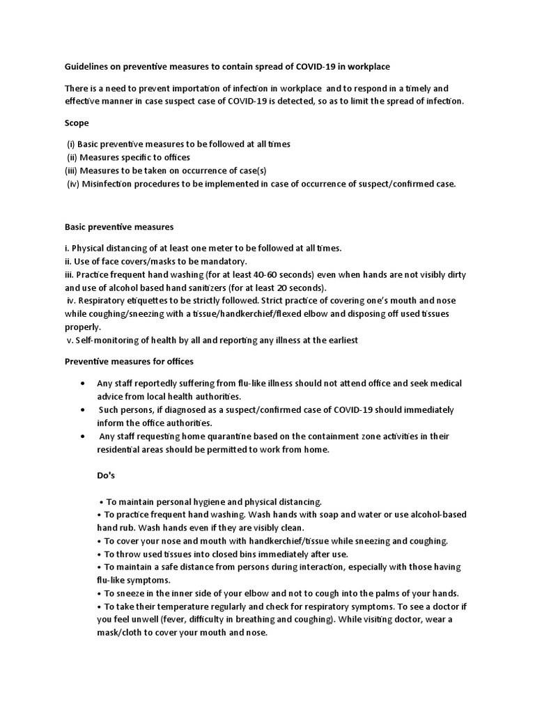 Guidelines On Preventive Measures To Contain Spread of COVID-19 in ...