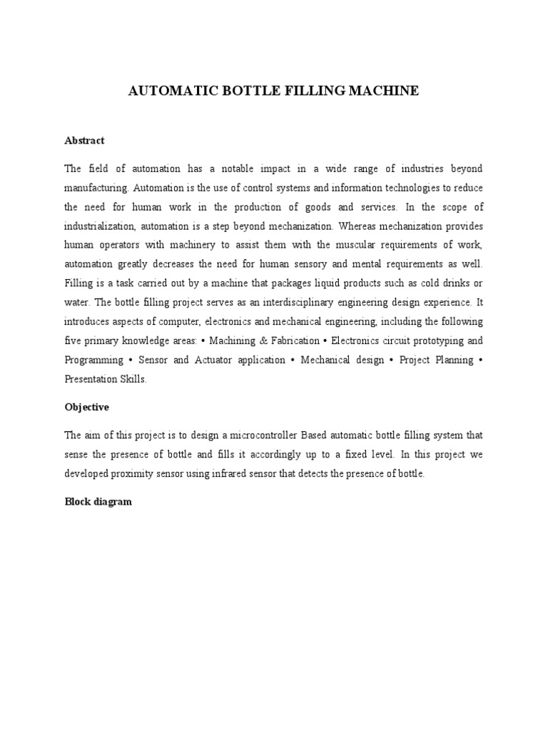 Abstract AUTOMATIC BOTTLE FILLING MACHINE PDF