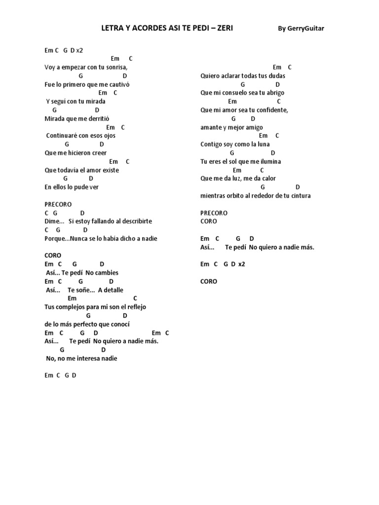 Letra Y Acordes Asi Te Pedi Zeri By Gerryguitar letra y acordes asi te pedi zeri by