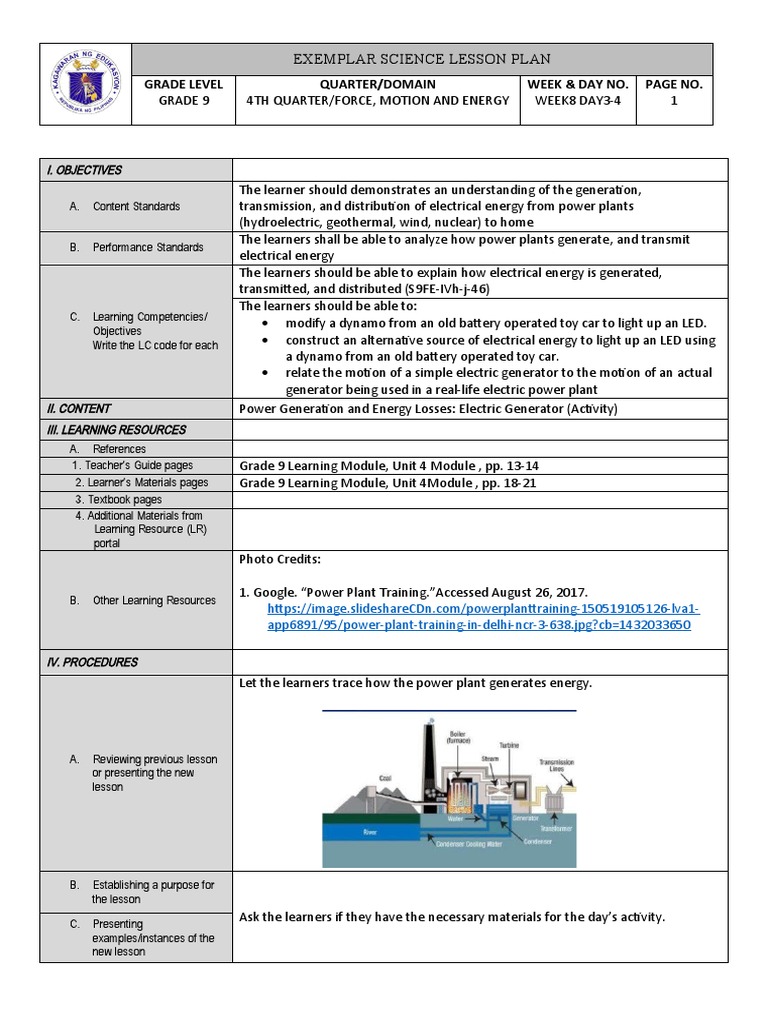 Grade 9 Electric Generator Lesson Plan | PDF | Electric Generator ...