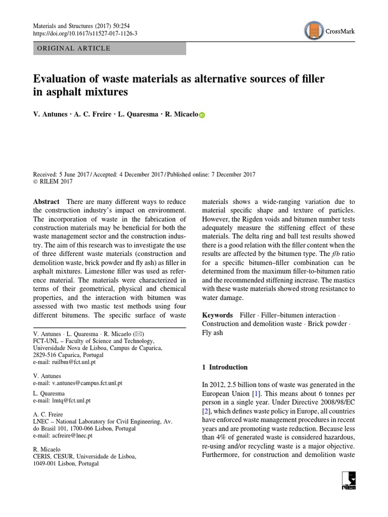 Evaluation of Waste Materials As Alternative Sources of Filler | PDF ...